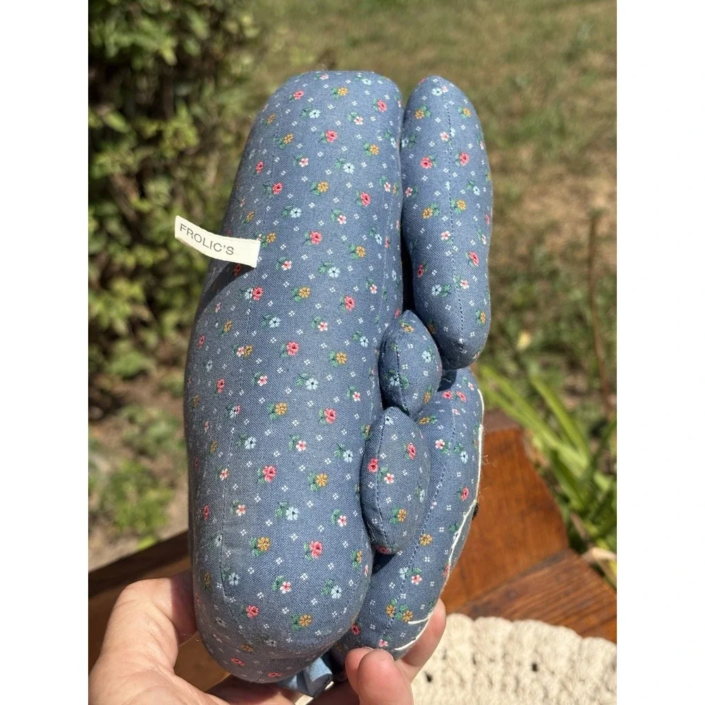 Vintage Handmade Blue Floral Fabric Cat Figure Pillow Cushion 8